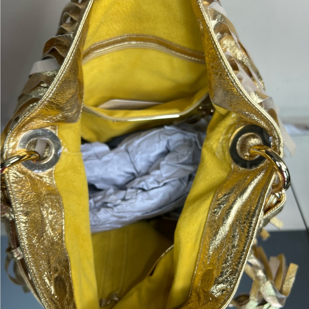 GOLDENBLEU Gold Genuine Leather Fringe Handbag - Picture 11 of 16